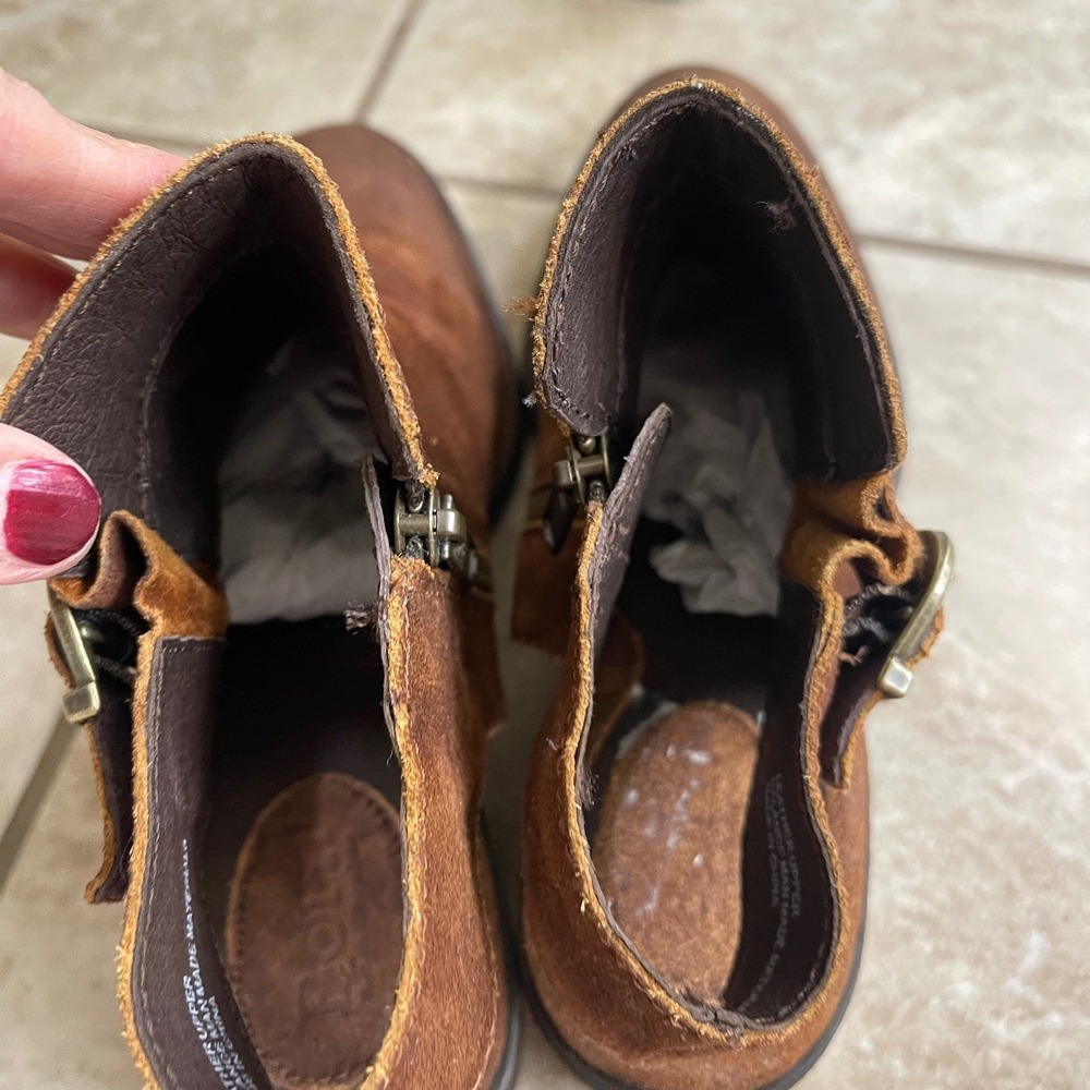 Born margrit euc Brown Suede Slingback Ankle Boots Buckle Block Heel Women 9.5 - Picture 8 of 10